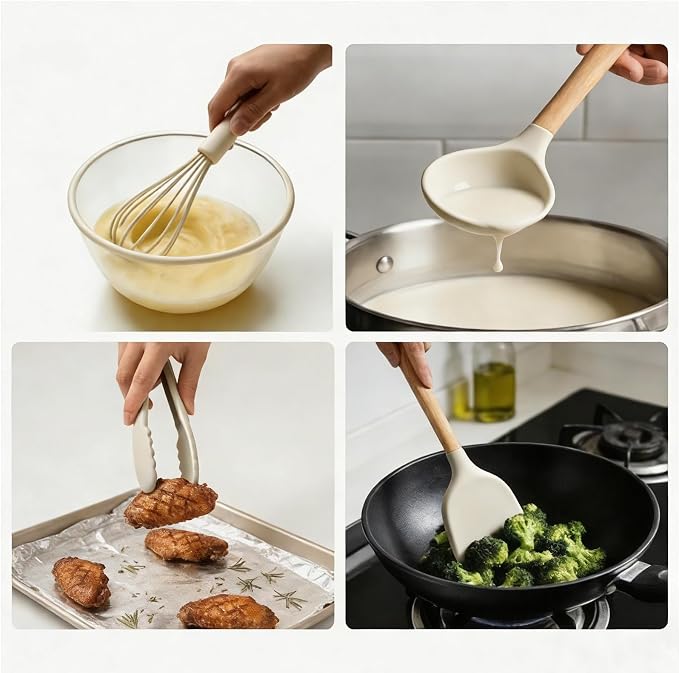 Silicone Cooking Utensil Set, Nonstick Kitchen Utensils 446°F Heat-Resistant - Image 7