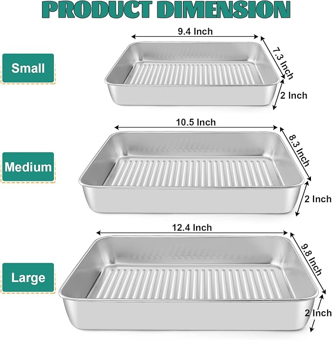 Baking Pans Set of 3, E-far Stainless Steel Sheet Cake Pan - Image 2