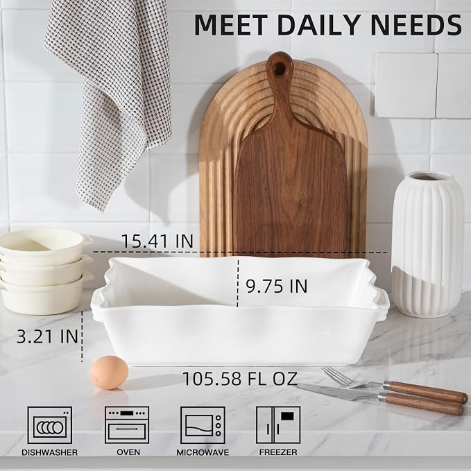 Sweejar Casserole Dishes for Oven, Ceramic 9x13 Baking Dish, Wave Edge Bakeware - Image 2