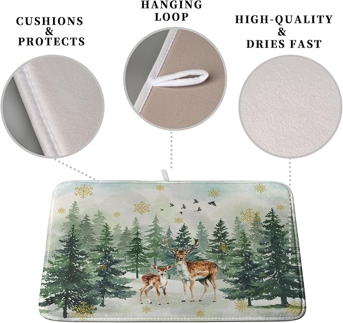 Reindeer Tree Snowflakes Christmas Dish Drying Mats - Image 3