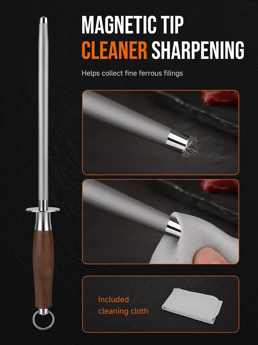 10 Inch Honing Steel for Knives, High Carbon Steel Knife Sharpener Rod