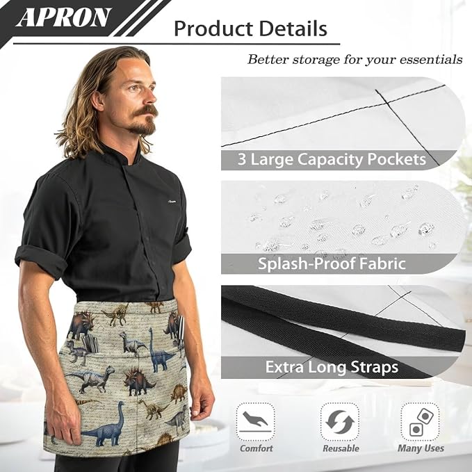 Server Apron with 3 Pockets, Waterproof Oil Waitress Waiter Half Apron - Image 6