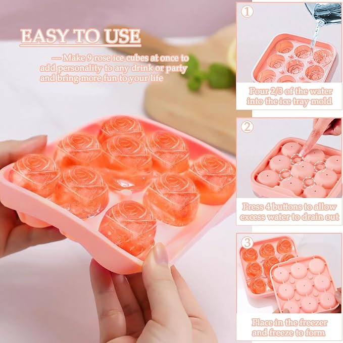 Ice Cube Mold with Lid, Silicone Rose Ice Cube Tray with Mini Tongs, Rose Ice - Image 5