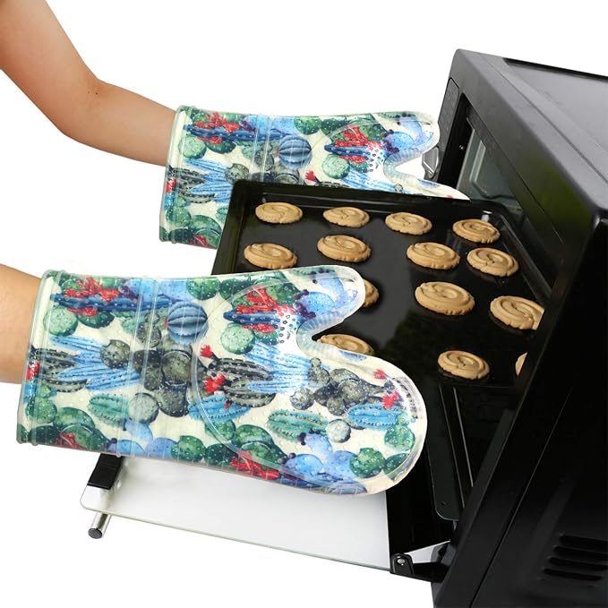 Oven Mitts Set of 2 with Transparent Clear Silicone Shell and Nice Cactus - Image 5