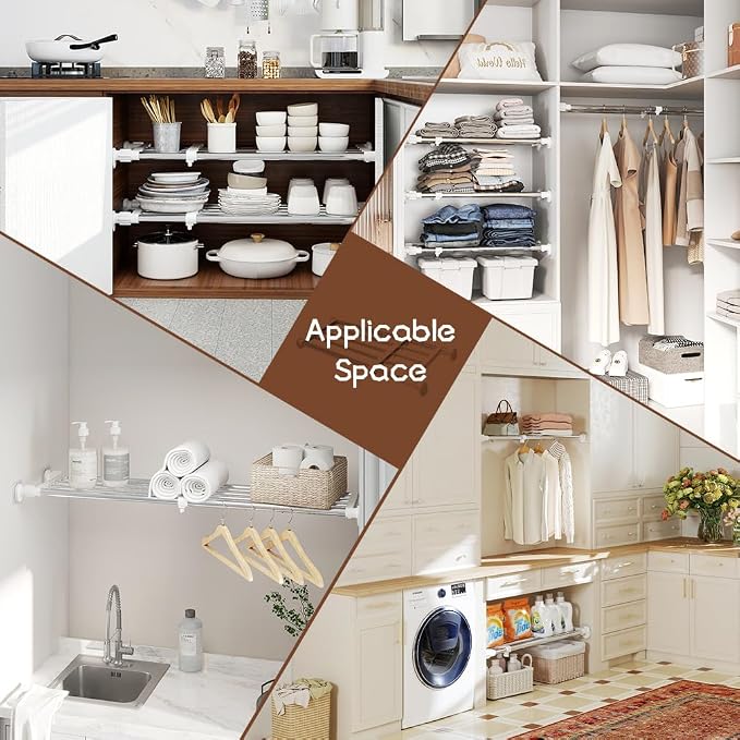 Hershii Expandable Shelf Rod Closet System Heavy Duty Clothes Hanger Adjustable - Image 7