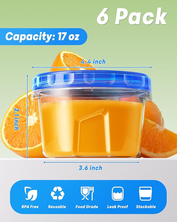 BiuLeon 6 Pack-17oz Freezer Storage Containers, Plastic Food Storage Containers - Image 2