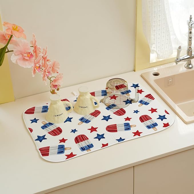 4th of July Dish Drying Mat 18x24 Inch Blue Red Ice Cream Stars Patriotic - Image 6