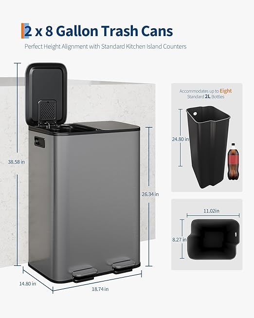 Garvee Double Trash Can, 2 x 8 gal Garbage Can - Image 6