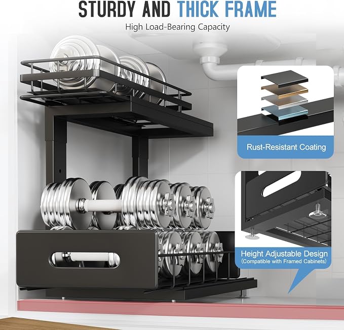 Under Sink Organizer Upgrade To Professional Rails, 2-Tier Dual Pull Out - Image 3