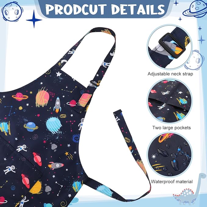 2 Pack Kids Apron, Cute Cooking Aprons, Waterproof Art Apron - Image 3