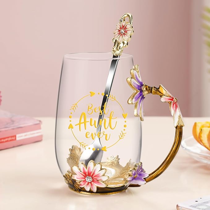 OEAGO Gifts for Aunt from Niece Nephew Tea Cup Cool Birthday Gift Enamel Flower - Image 7