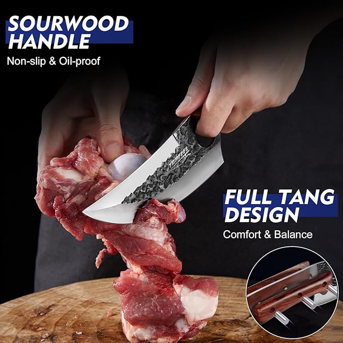 Topfeel 3PCS Butcher Knife Set, Hand Forged Serbian Chef Knives & Meat Cleaver - Image 4