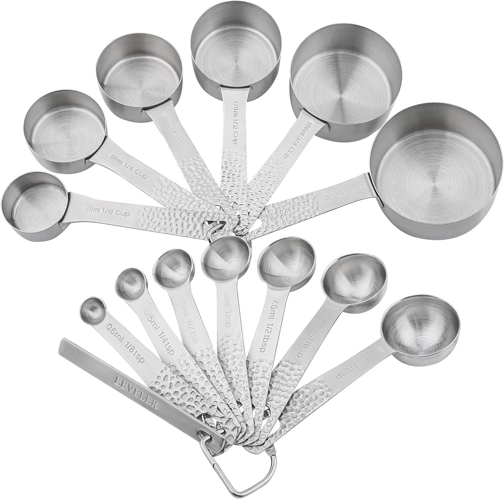 Measuring Cups and Spoons Set 14, Metric & US 18/8 Stainless Steel