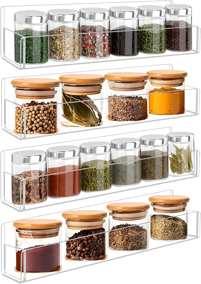Acrylic Spice Rack Wall Mount-12 Inch, 4 Pack Hanging Seasoning Rack Organizer by Douildhaiy