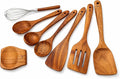 8 Pcs Teak Wooden Utensil Set – Premium Wooden Cooking Utensils Set, Natural by WOODLANDSUSA