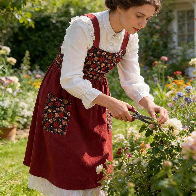 Uaussi Cotton Linen Apron Cross Back Work Apron - Image 6