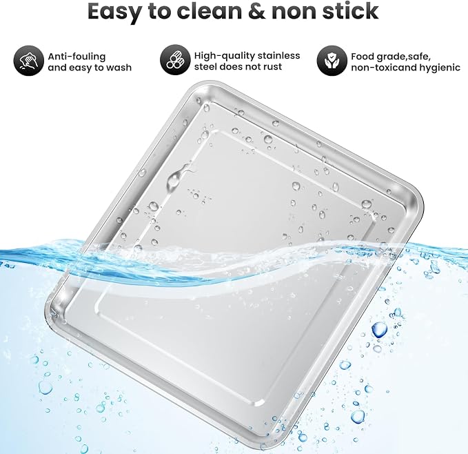 Half Baking Sheet Pan, 12.4"x11" Stainless Steel Air Fryer Tray Replacement - Image 3