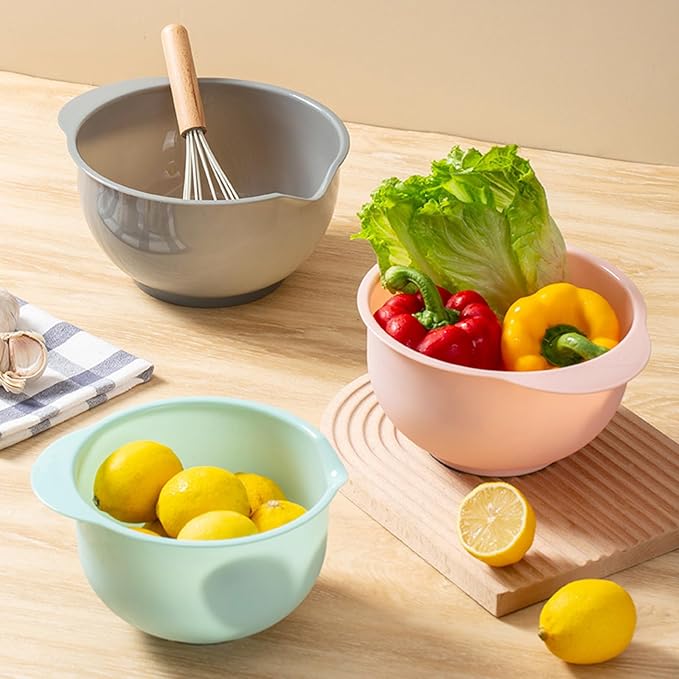 Set of 3 Mixing Bowls with Pour Spout-Nesting Design Saves Space - Image 3