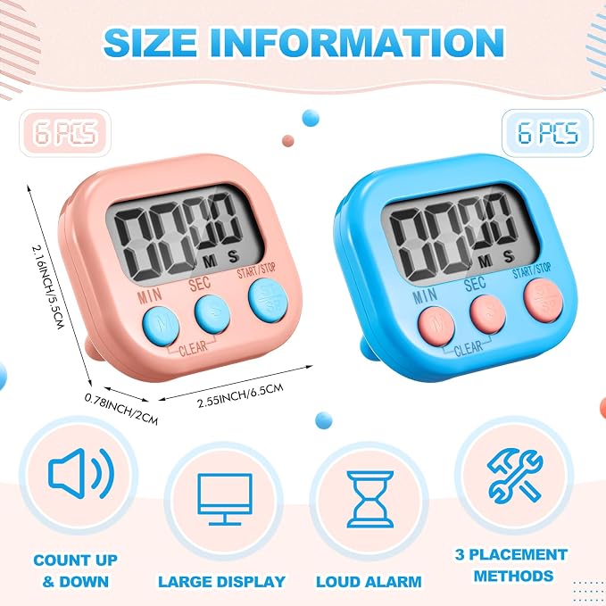 Xuhal 12 Pieces Digital Kitchen Timer Bulk, Small Magnetic Timers - Image 2