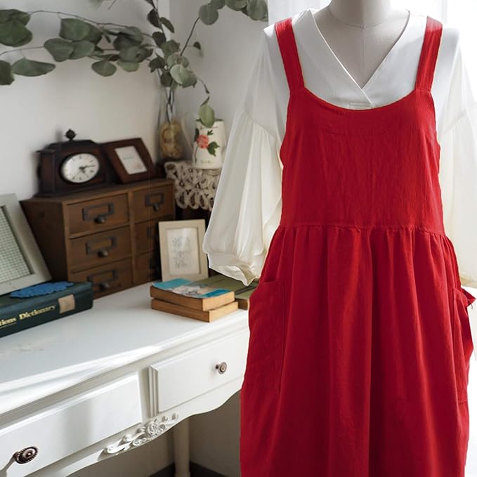 Uaussi Cotton Linen Apron Cross Back Work Apron - Image 5