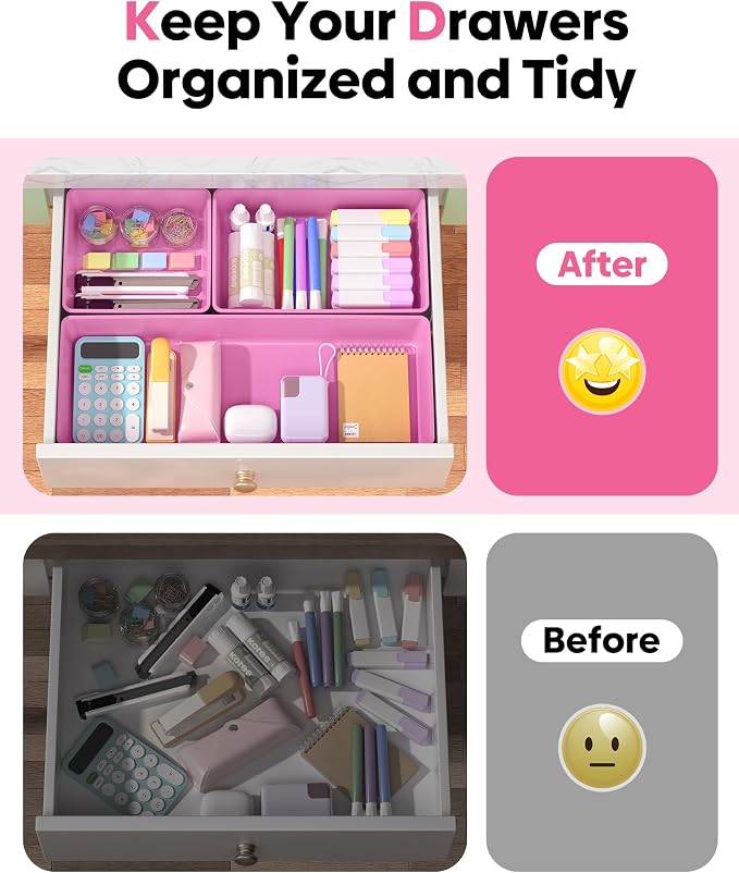 10 Pack Large Size Plastic Drawer Organizers Set, 3 Sizes Desk Drawer Organizer - Image 4