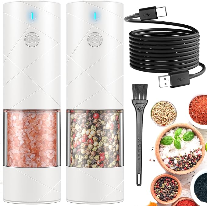 2Pack Electric Salt and Pepper Grinder Set USB Rechargeable by Lidaop