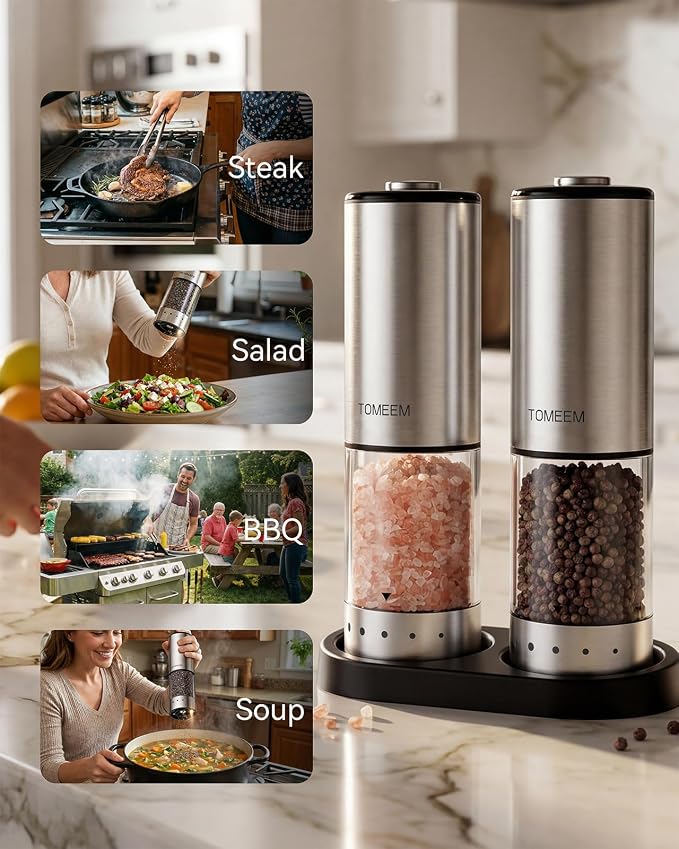 TOMEEM Rechargeable Electric Salt and Pepper Grinder Set, 115ml Large Capacity - Image 7