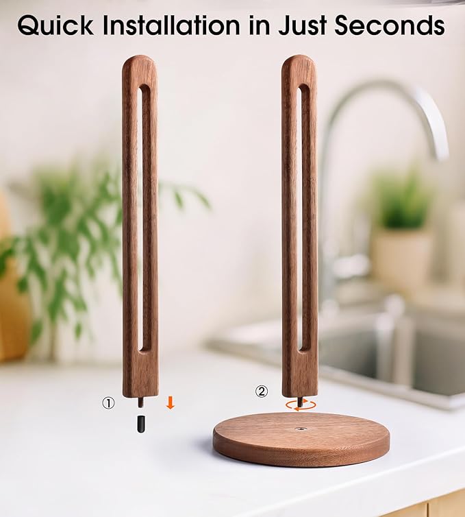 KitchLife Acacia Wooden Paper Towel Holder Countertop, 6.5" Jumbo Base - Image 4