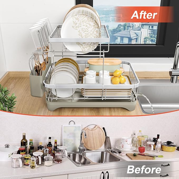 2-Tier Dish Drying Rack for Kitchen Counter, 304 Stainless Steel Dish Rack - Image 6