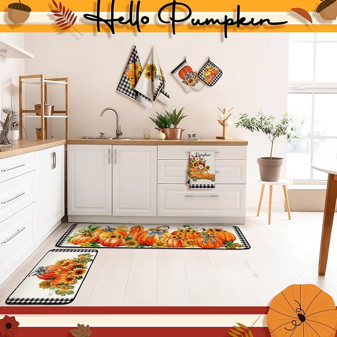 Fanfanwin 10 Pcs Thanksgiving Pumpkin Kitchen Decor Set Kitchen Towels Pot - Image 6