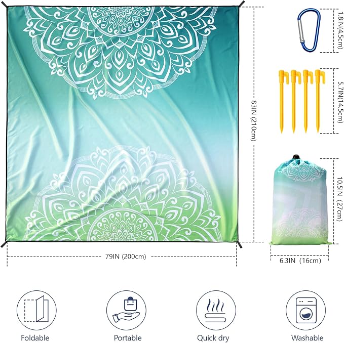 WIWIGO Beach Blanket Waterproof Sandproof Beach Mat 79" X 83"/10'x9'for 2-8 - Image 3