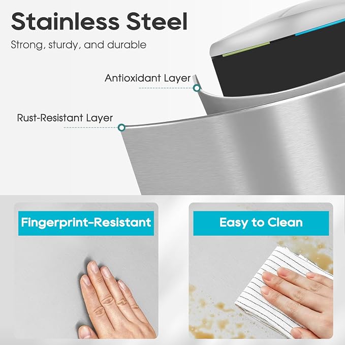 FDW | 10 Gallon Trash Can with Lid | Stainless Steel | Fingerprint-Proof | Made - Image 6