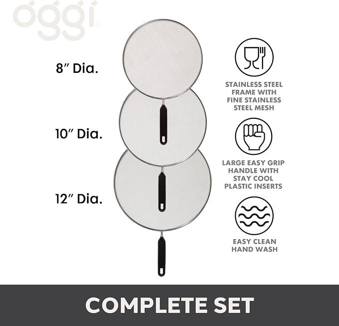 Oggi Set of 3 Stainless Steel Splatter Guard – 8”, 10” and 12” - Image 2