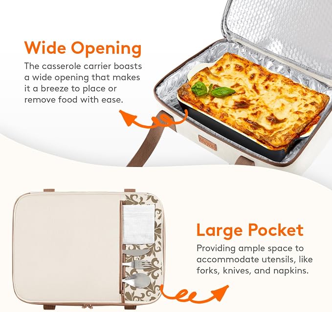 Lifewit Insulated Double Decker Casserole Carrier, Expandable Lasagna Lugger - Image 6