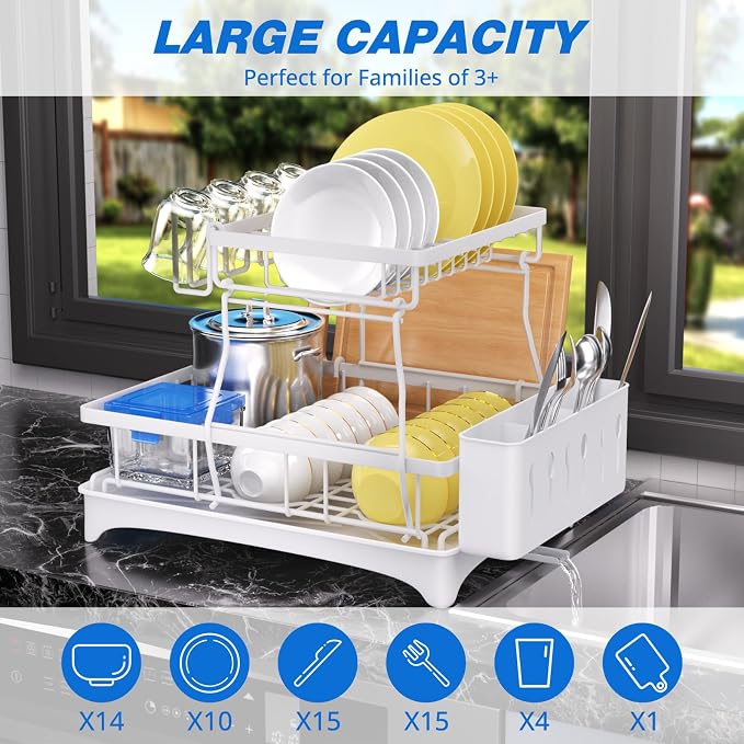 Godboat Dish Drying Rack, 2-Tier Dish Rack - Image 2