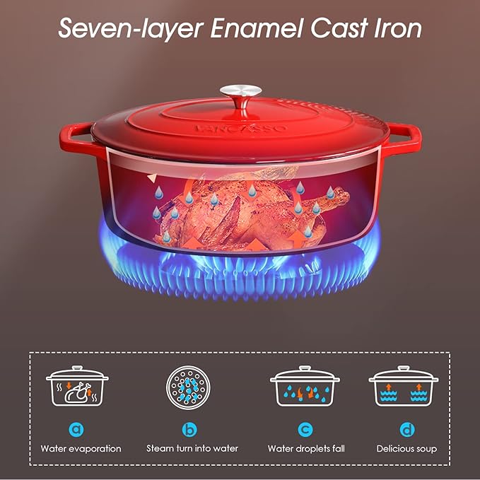 vancasso Enameled Cast Iron Dutch Oven, 9.3 Quart Dutch Oven Pot - Image 6