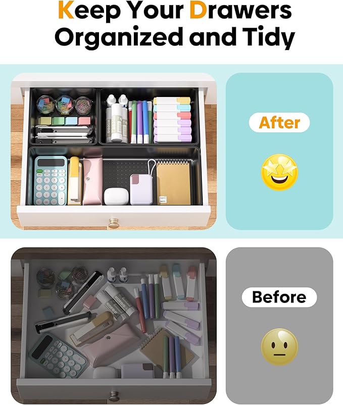 10 Pack Large Size Plastic Drawer Organizers Set, 3 Sizes Desk Drawer Organizer - Image 4