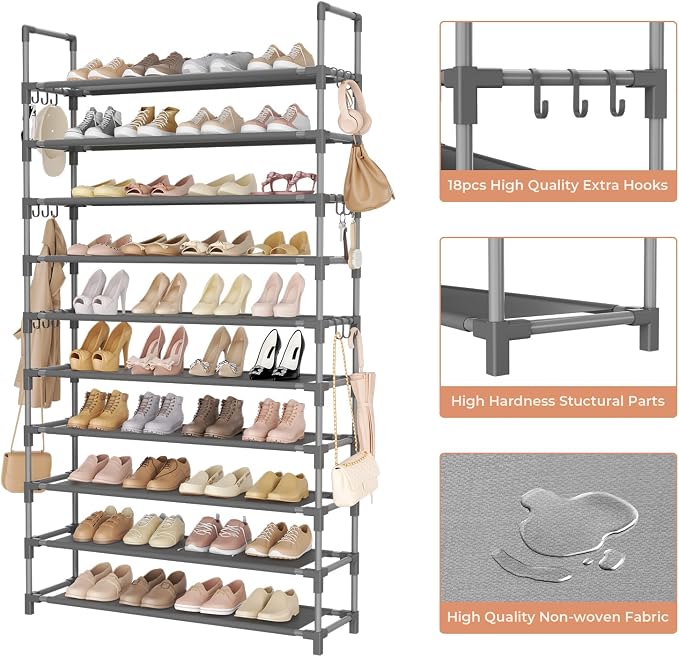 LANTEFUL Tall Shoe Rack 10 Tier Shoe Organizer Large Shoe Shelf - Image 4