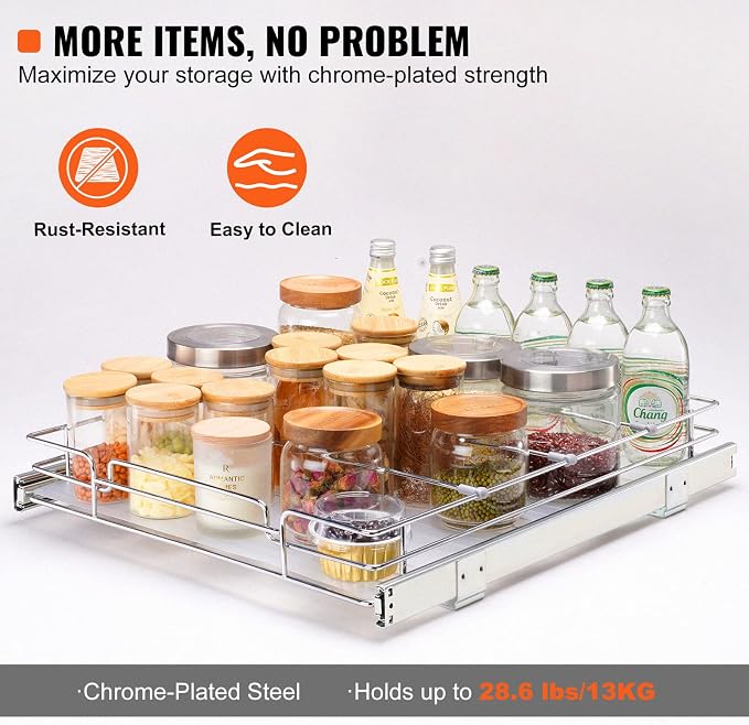 VEVOR 15.5" Wx21 Dx3.5 H Pull Out Cabinet Organizer, Heavy Duty Slide Out - Image 4