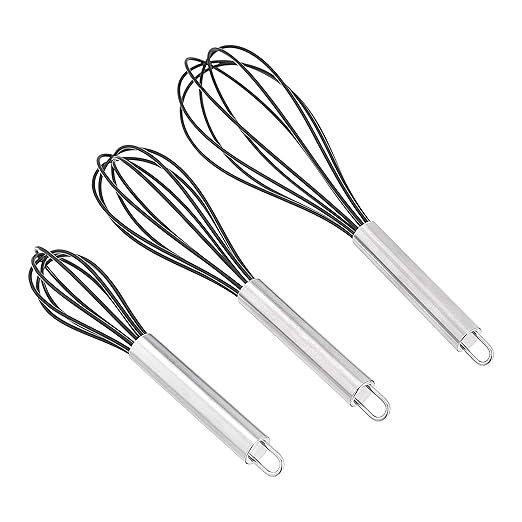 Amazon Basics Stainless Steel and Silicone Non-Stick Coated Whisk Set by AmazonBasics