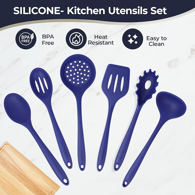 Culinary Couture Blue Silicone Kitchen Utensils Set of 6, Non-Stick - Image 4