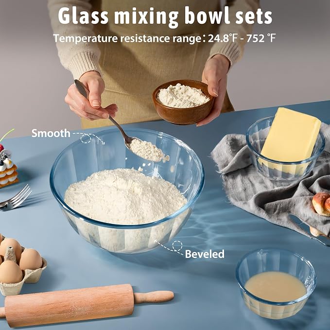 Freshmage Mixing Bowls with Airtight Lids Sets, 5 Packs Thick Glass Nesting - Image 2