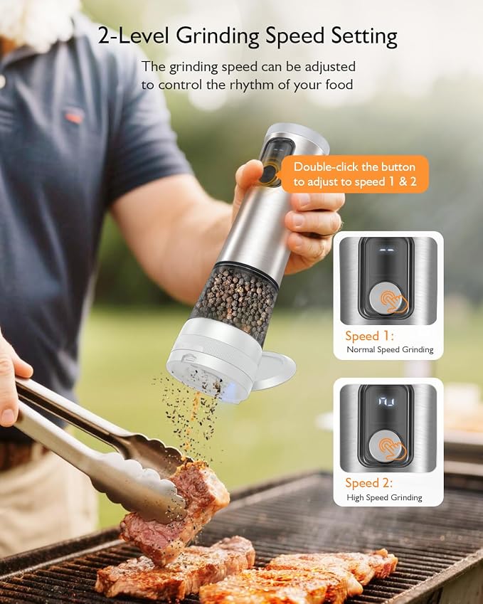 Electric Salt and Pepper Grinder Set, Upgraded 2-Speed Setting, External 5 - Image 4