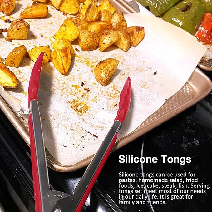 9 Inch Small Kitchen Tongs Set of 3, Silicone Cooking Tongs - Image 6