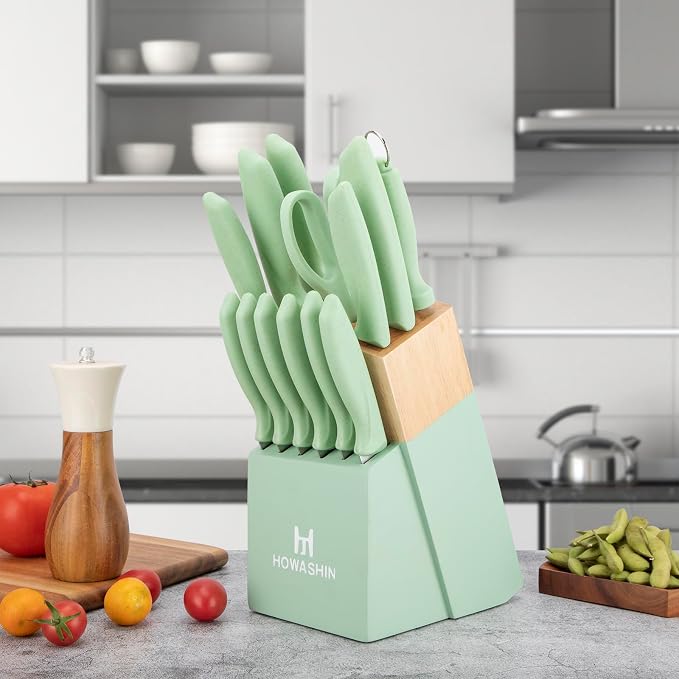 Green Knife Set, High Carbon German Stainless Steel Knife Block Set, Hand wash - Image 6