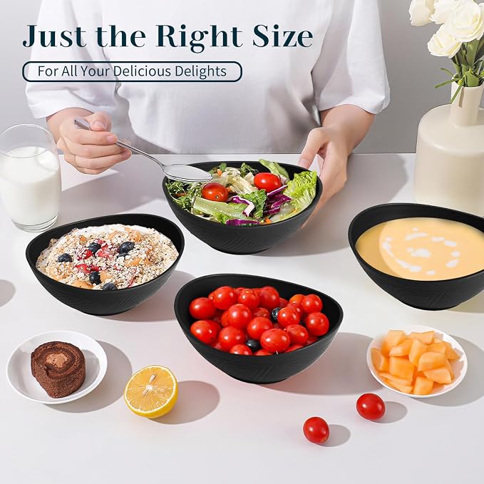 Plastic Bowls 26 OZ, Unbreakable Wheat Straw Bowl 4 PCS, Microwave and - Image 6