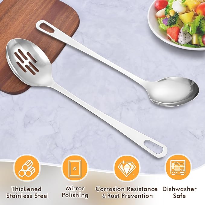 Stainless Steel Cooking Spoon, Solid Metal Serving Spoon, Heavy Duty Sturdy - Image 2