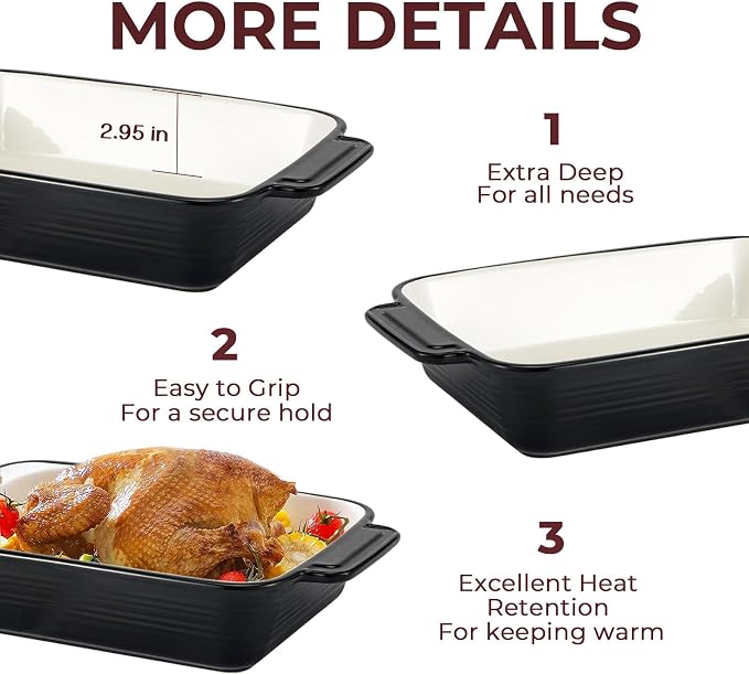 LIFVER Casserole Dish for Oven, 9x13 Ceramic Baking Dish, 115oz Large Lasagna - Image 4