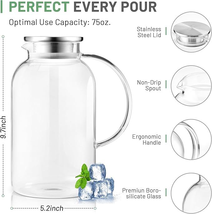 SUSTEAS 2.2 Liter 75oz Glass Pitcher - Image 3