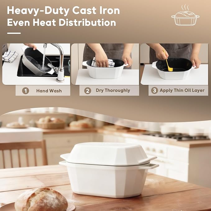 Enameled Cast Iron Dutch Oven for Bread Baking – 3QT Oval Round Heavy Duty - Image 4